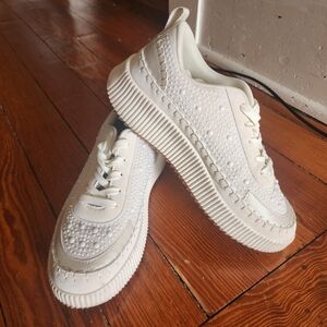 Nicole Miller New York Brita Embellished Studded Ivory Fashion Sneakers